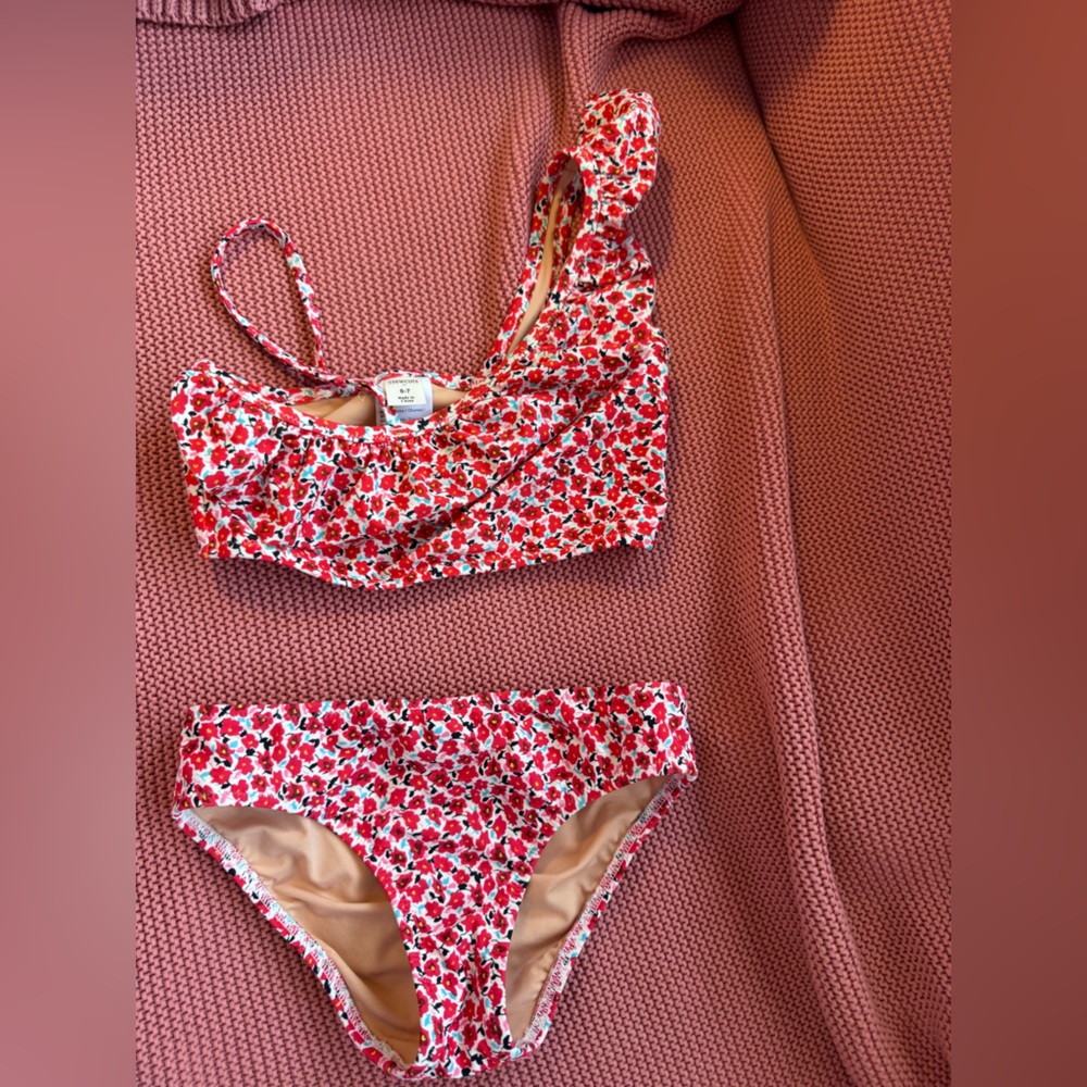 Crewcuts Red & White Floral Kids Bikini crewcuts size 6-7